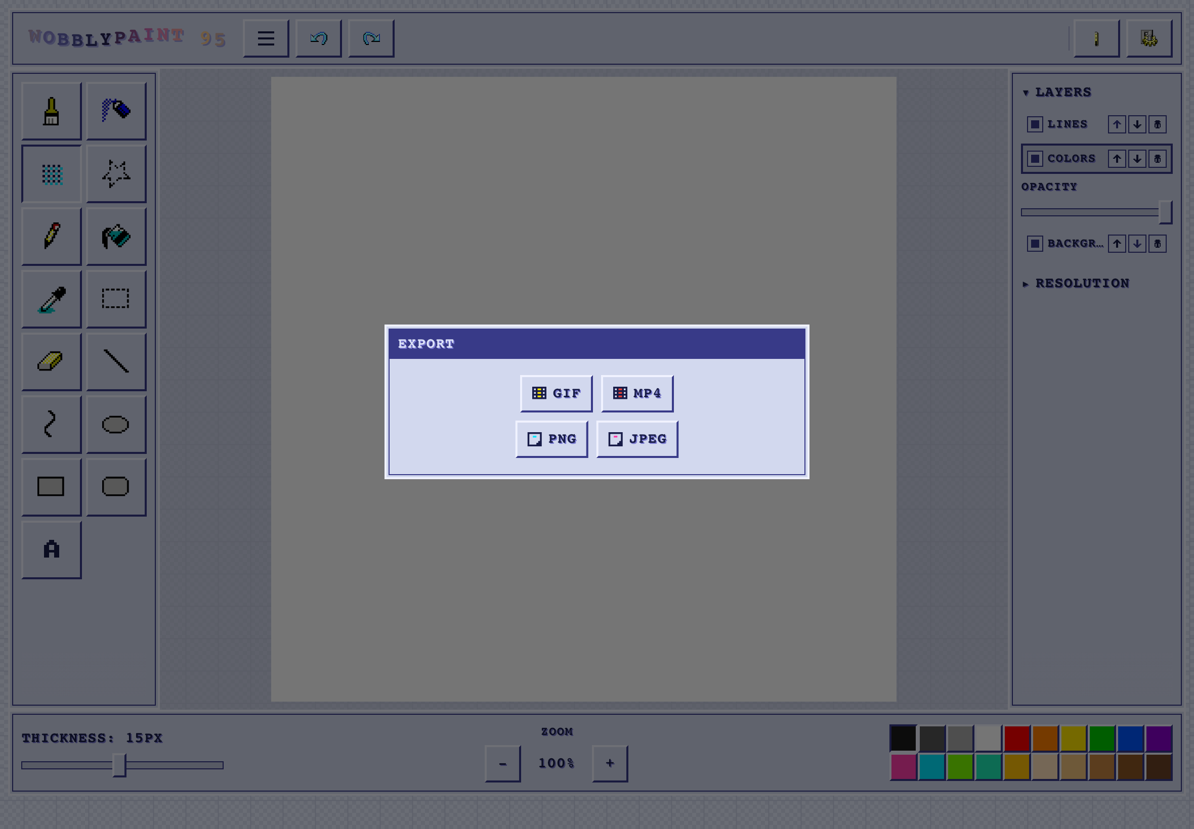 Exporting artwork in WobblyPaint 95